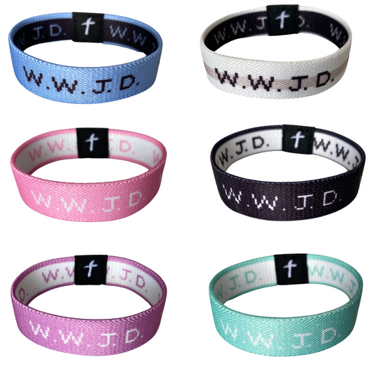 Variety of Uses: These WWJD bracelet pack are reversible. The Elastic W W J D bracelets are gender neutral and can be worn by women. Bible Verse bracelets elastic wristbands. WWJD bracelets for women.